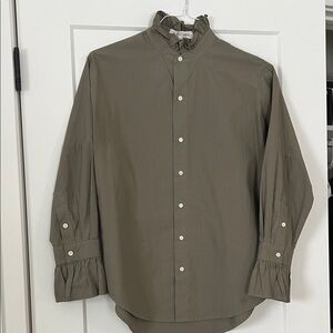 Alex Mill Olive Ruffle-Neck Button Down Shirt